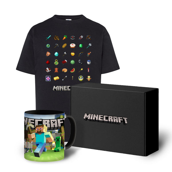 Zestaw Koszulka Minecraft Ikony Czarna + Kubek magiczny