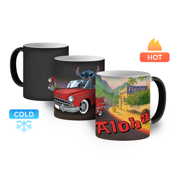 Kubek magiczny 330ml Stich Aloha Biały