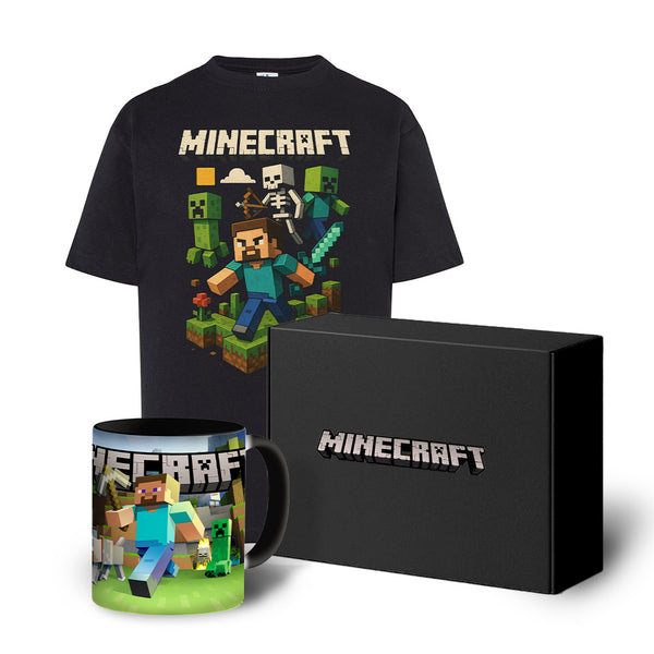 Zestaw Koszulka dziecięca Minecraft Steve Czarna + Kubek magiczny