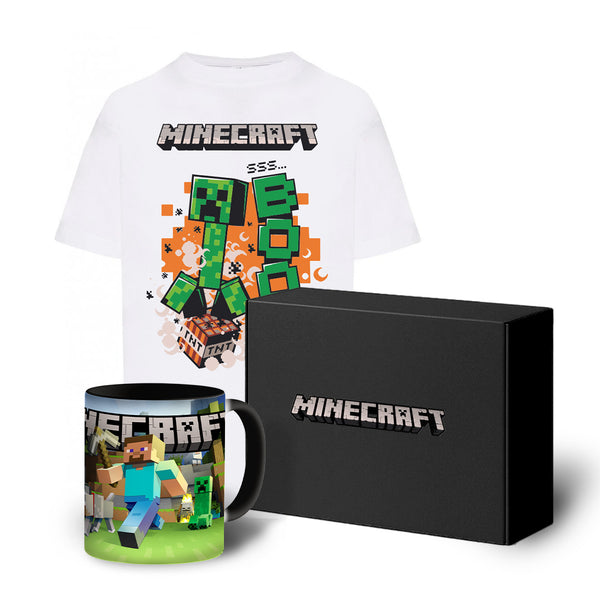 Zestaw Koszulka dziecięca Minecraft Boom Biała + Kubek magiczny