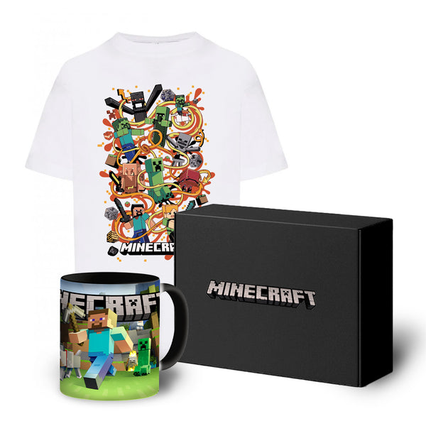 Zestaw Koszulka dziecięca Minecraft Biała + Kubek magiczny