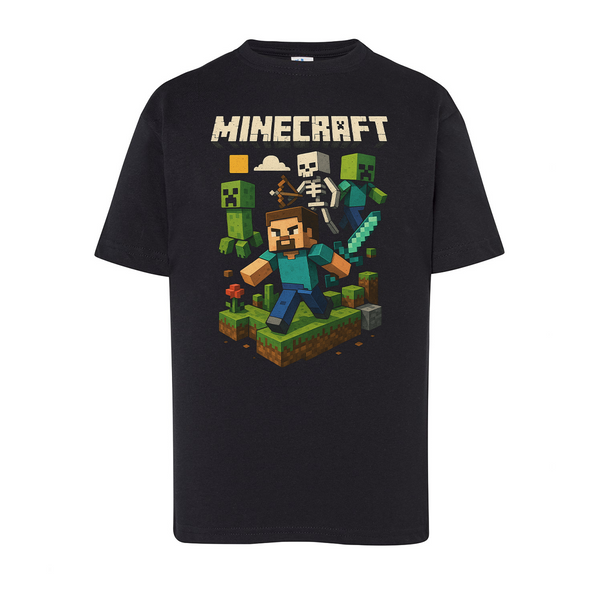 Koszulka dziecięca Minecraft Steve Creeper Szkielet Czarny